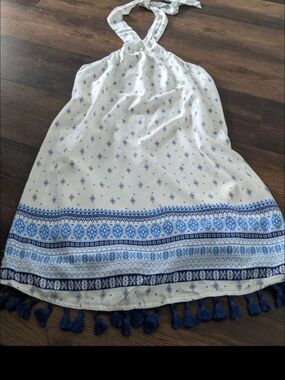Design Lab Lord & Taylor Medium Bohemian Halter Dress Medium Blue White